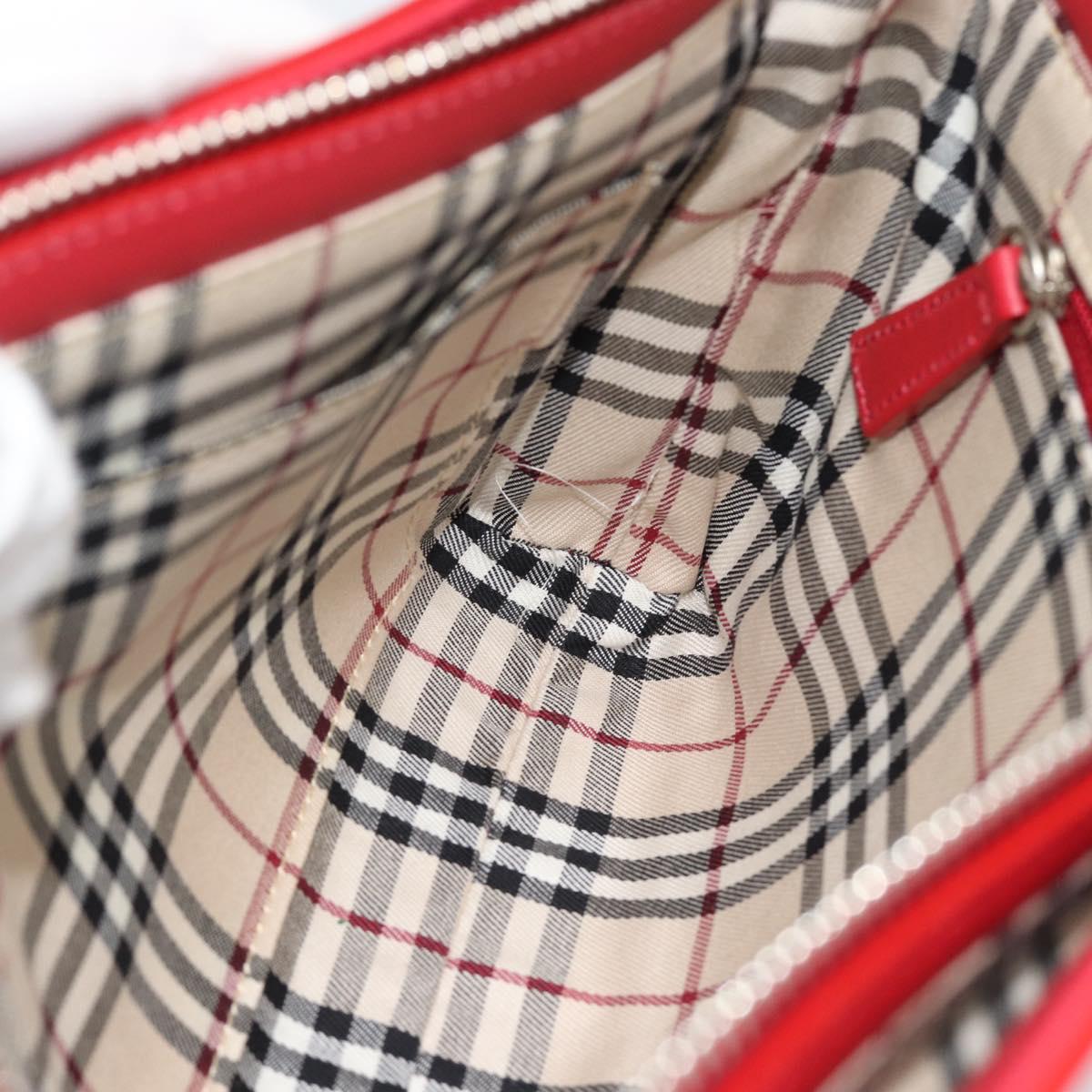 BURBERRY Shoulder Bag Leather Red Silver Auth 186215A