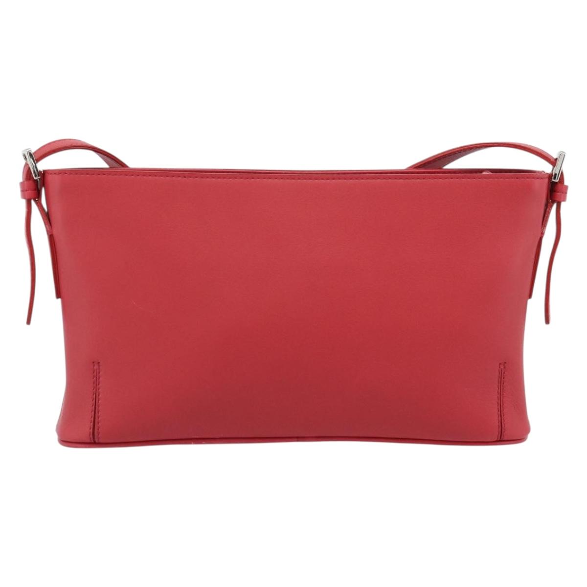 BURBERRY Shoulder Bag Leather Red Silver Auth 186215A