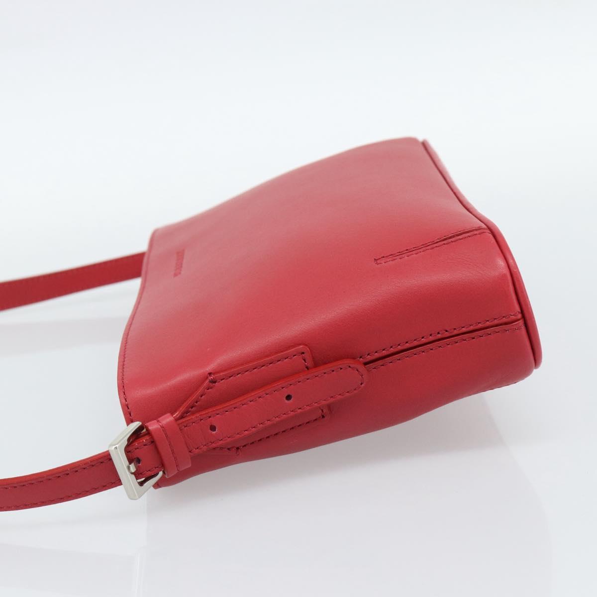 BURBERRY Shoulder Bag Leather Red Silver Auth 186215A