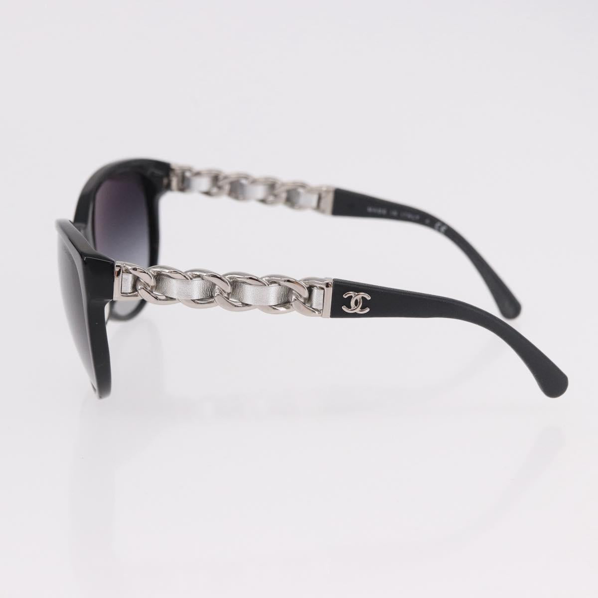CHANEL Chain Sunglasses plastic Black CC Auth 186220M