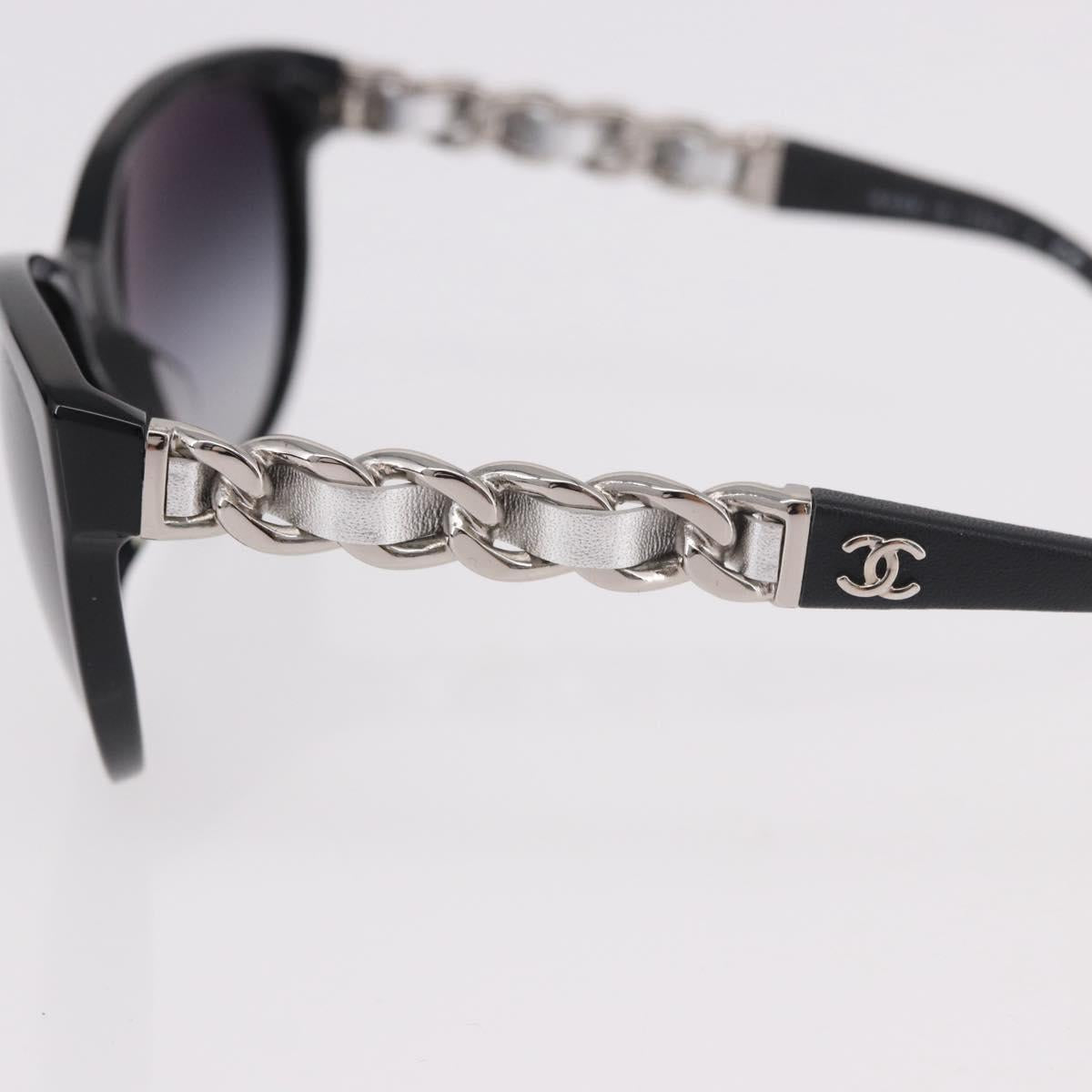 CHANEL Chain Sunglasses plastic Black CC Auth 186220M