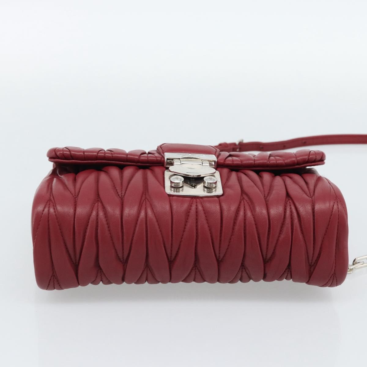 Miu Miu Matelasse Chain Shoulder Bag Leather Red Silver Auth 186223M