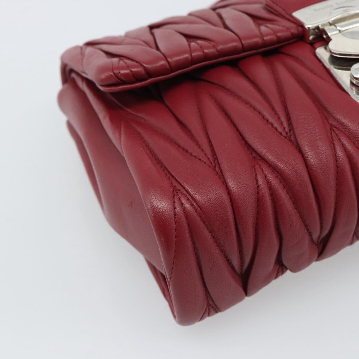 Miu Miu Matelasse Chain Shoulder Bag Leather Red Silver Auth 186223M