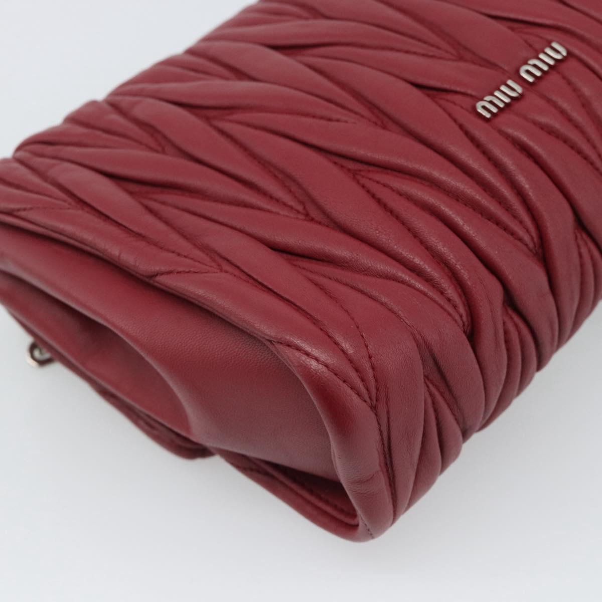 Miu Miu Matelasse Chain Shoulder Bag Leather Red Silver Auth 186223M