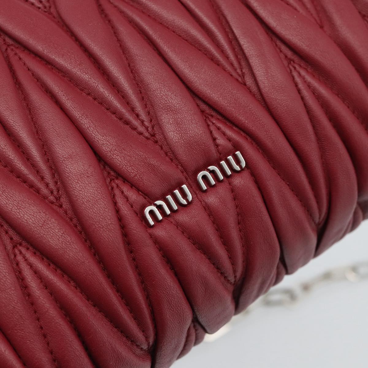Miu Miu Matelasse Chain Shoulder Bag Leather Red Silver Auth 186223M
