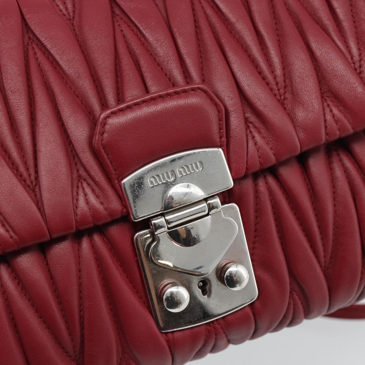 Miu Miu Matelasse Chain Shoulder Bag Leather Red Silver Auth 186223M