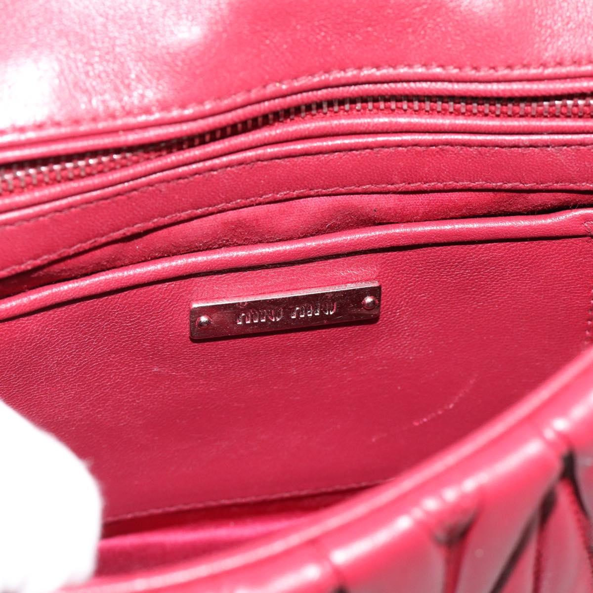 Miu Miu Matelasse Chain Shoulder Bag Leather Red Silver Auth 186223M