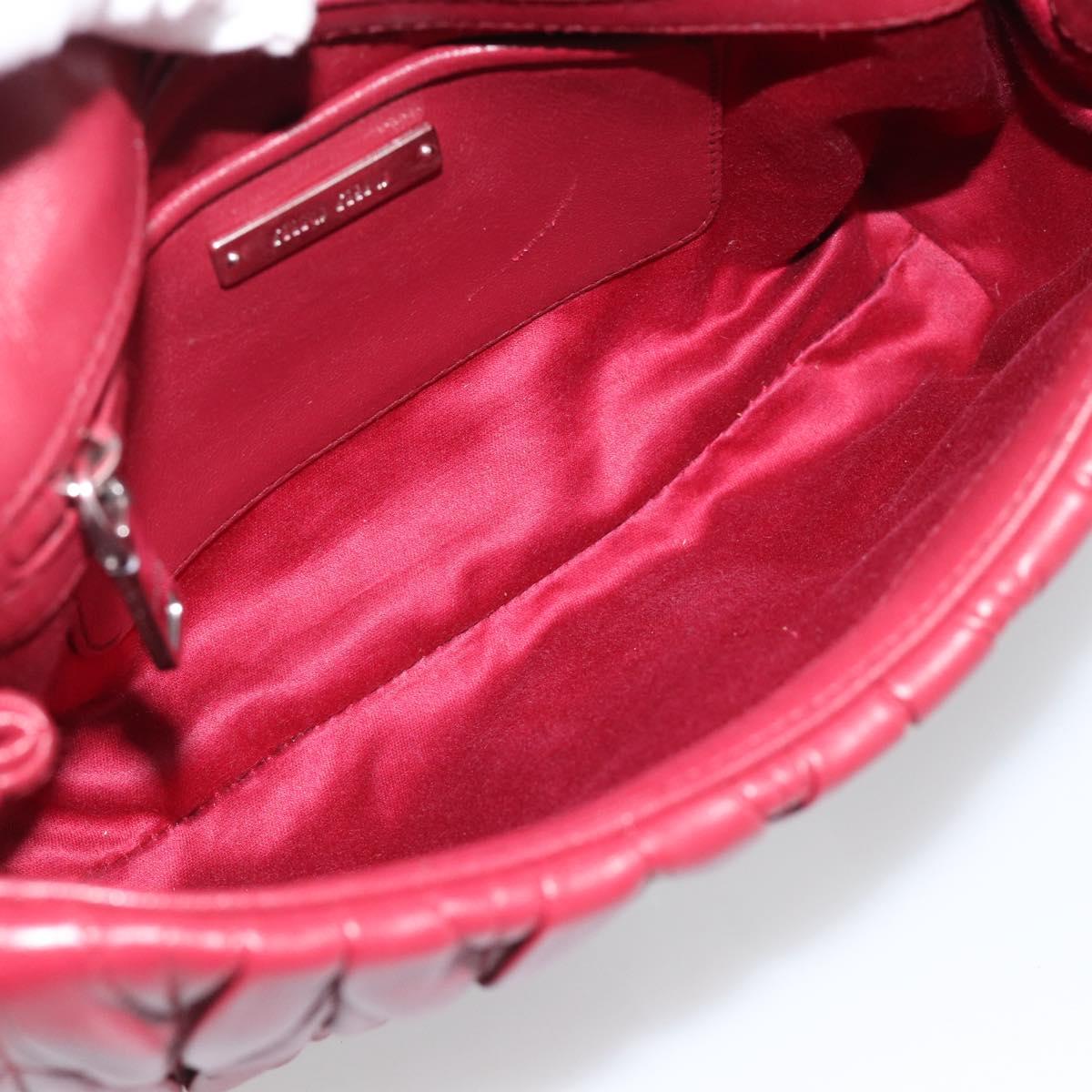 Miu Miu Matelasse Chain Shoulder Bag Leather Red Silver Auth 186223M