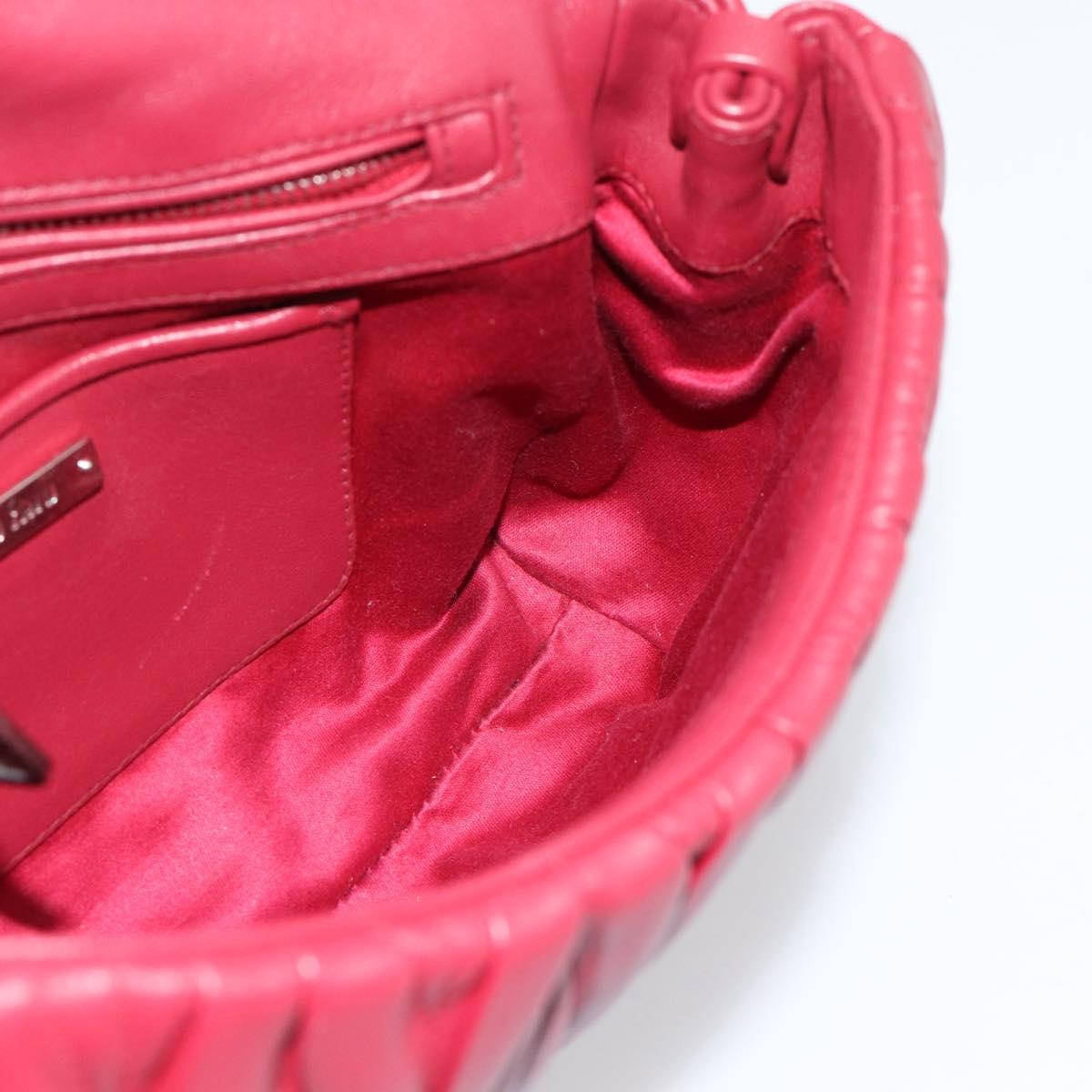 Miu Miu Matelasse Chain Shoulder Bag Leather Red Silver Auth 186223M