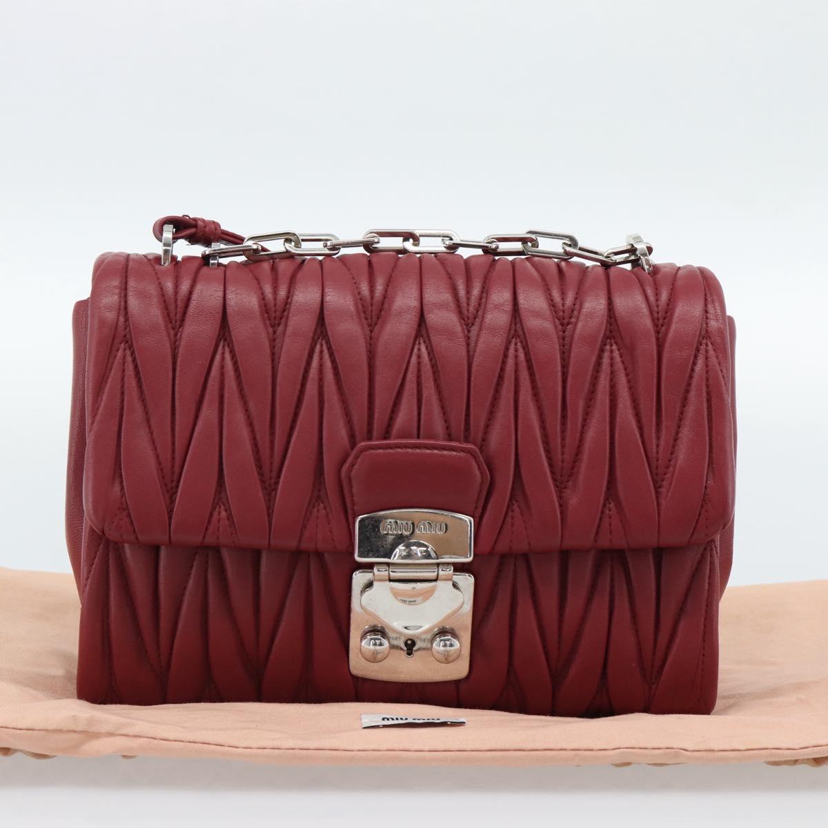 Miu Miu Matelasse Chain Shoulder Bag Leather Red Silver Auth 186223M
