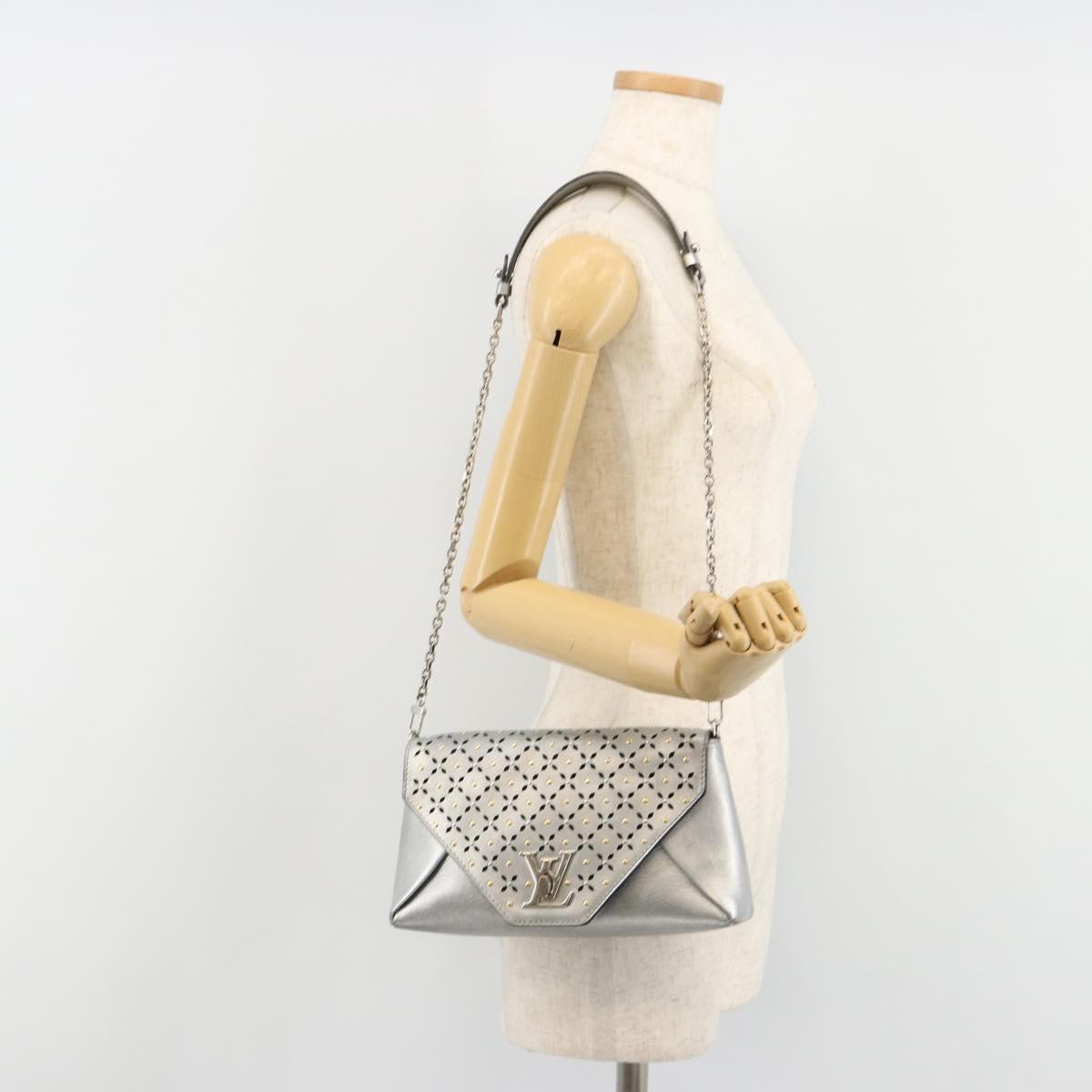 LOUIS VUITTON LV Love Note Shoulder Bag Leather Silver M54872 LV Auth 186225M