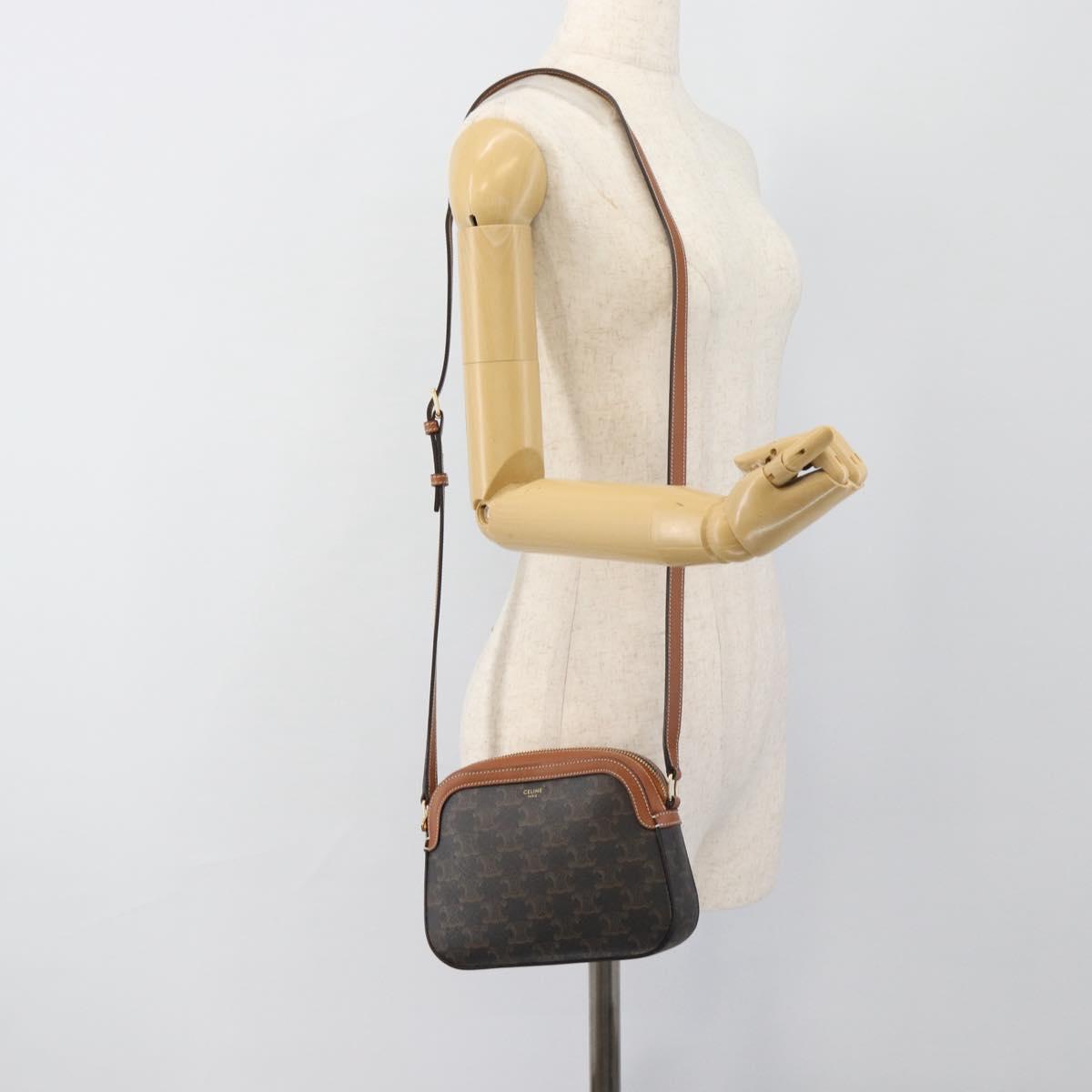 CELINE Triomphe Shoulder Bag PVC Black Gold Auth 186226M