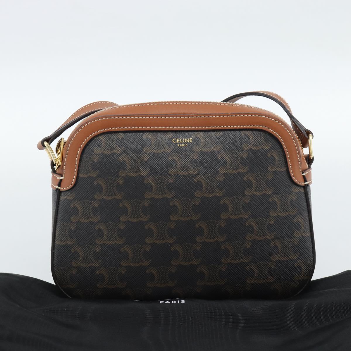 CELINE Triomphe Shoulder Bag PVC Black Gold Auth 186226M