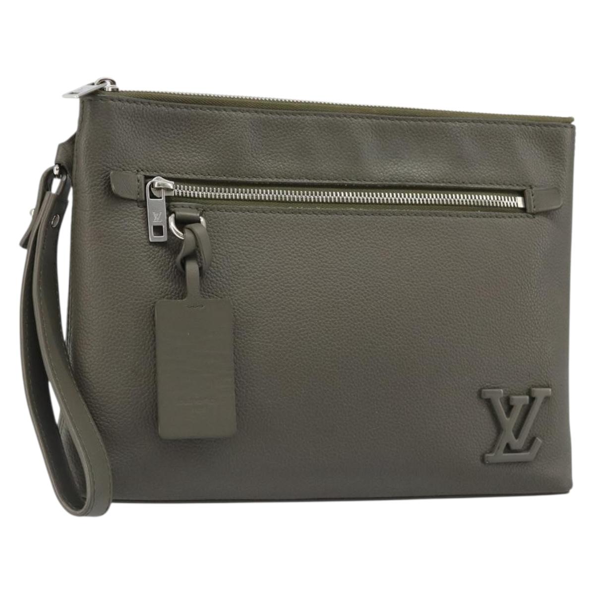 LOUIS VUITTON Takeoff Pouch Clutch Bag Leather Gray M81735 LV Auth 186227M