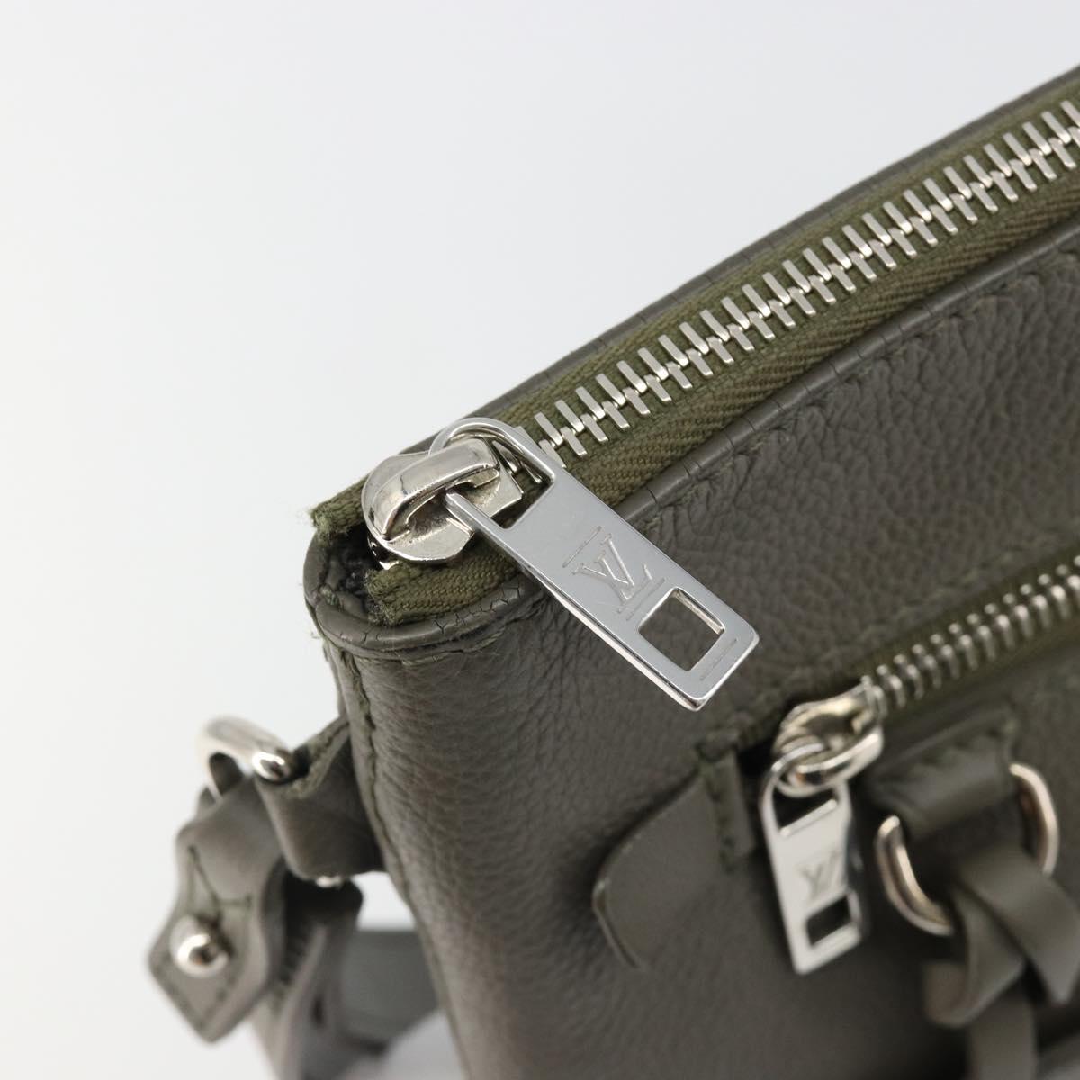 LOUIS VUITTON Takeoff Pouch Clutch Bag Leather Gray M81735 LV Auth 186227M