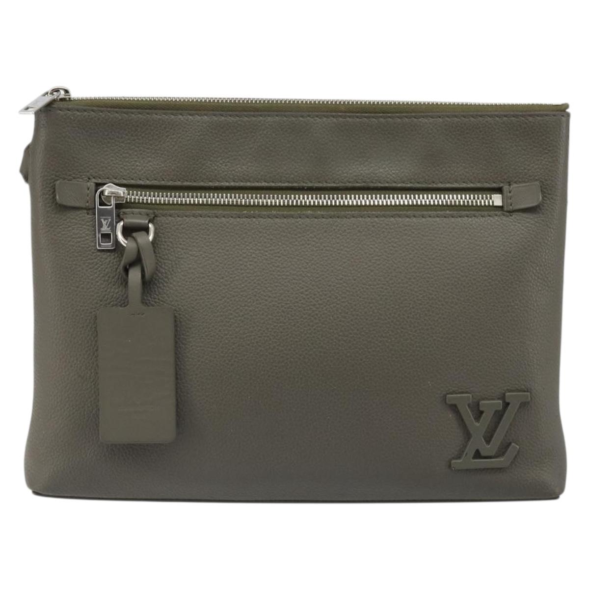 LOUIS VUITTON Takeoff Pouch Clutch Bag Leather Gray M81735 LV Auth 186227M