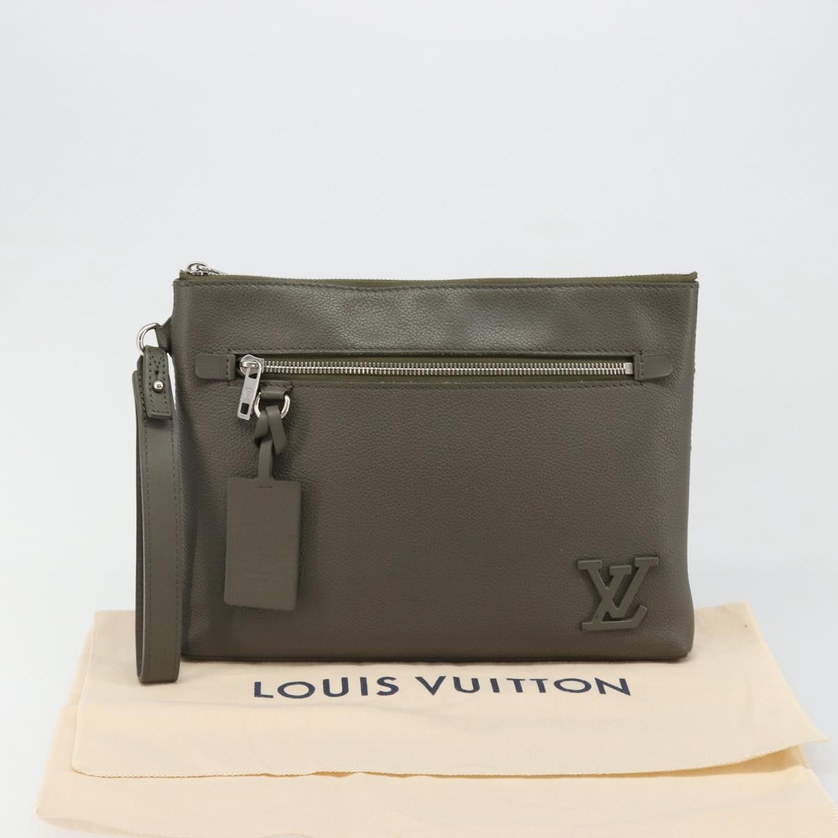 LOUIS VUITTON Takeoff Pouch Clutch Bag Leather Gray M81735 LV Auth 186227M