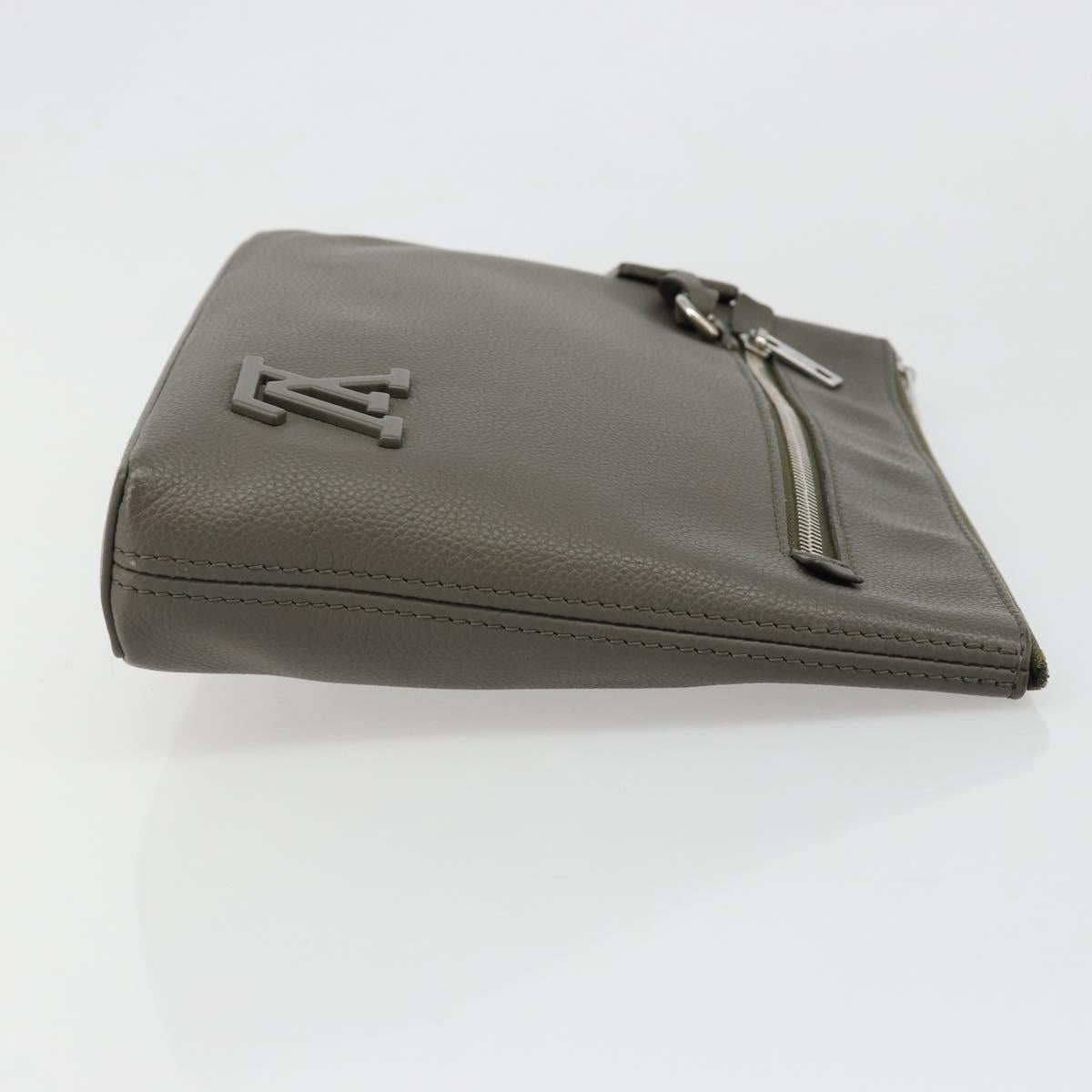 LOUIS VUITTON Takeoff Pouch Clutch Bag Leather Gray M81735 LV Auth 186227M