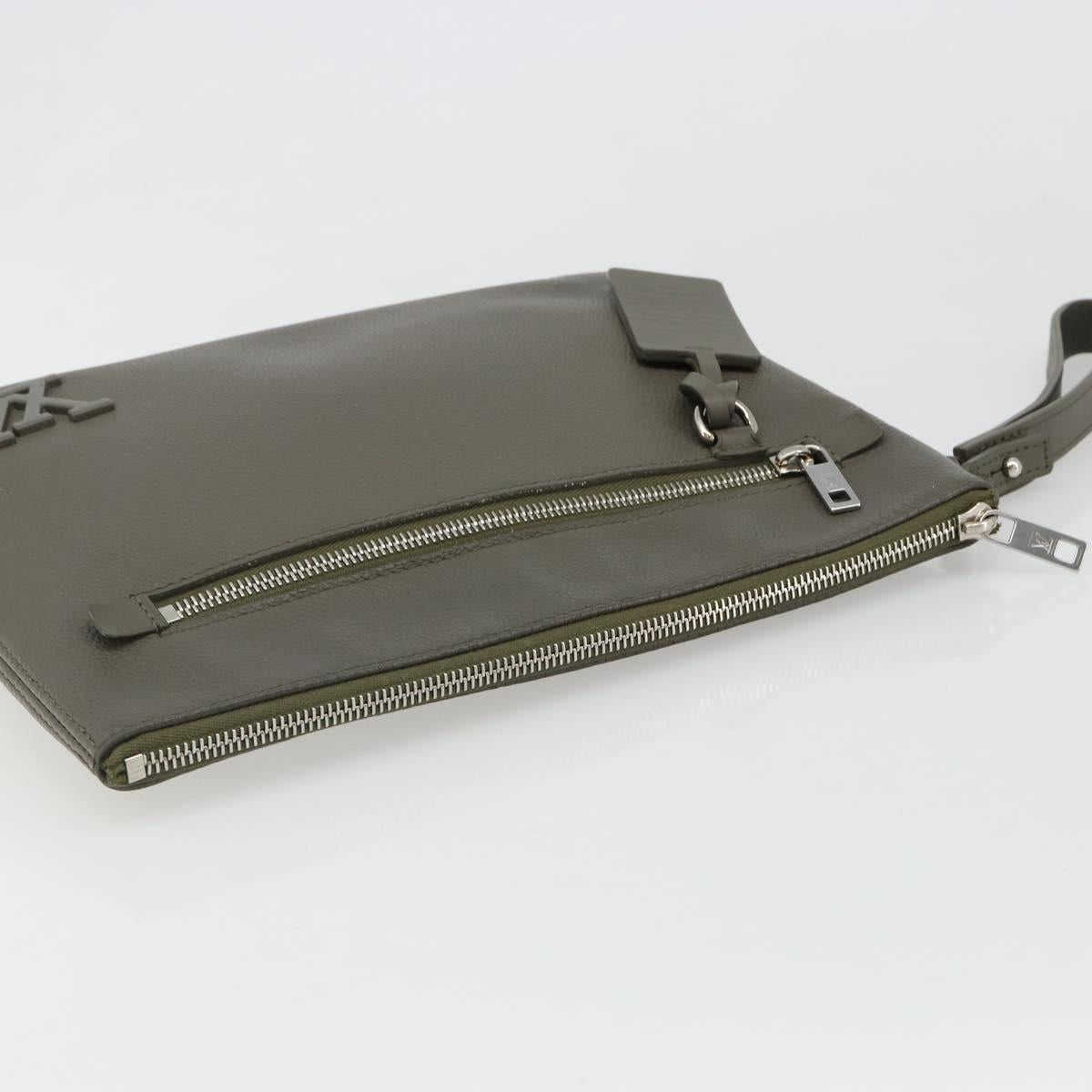 LOUIS VUITTON Takeoff Pouch Clutch Bag Leather Gray M81735 LV Auth 186227M