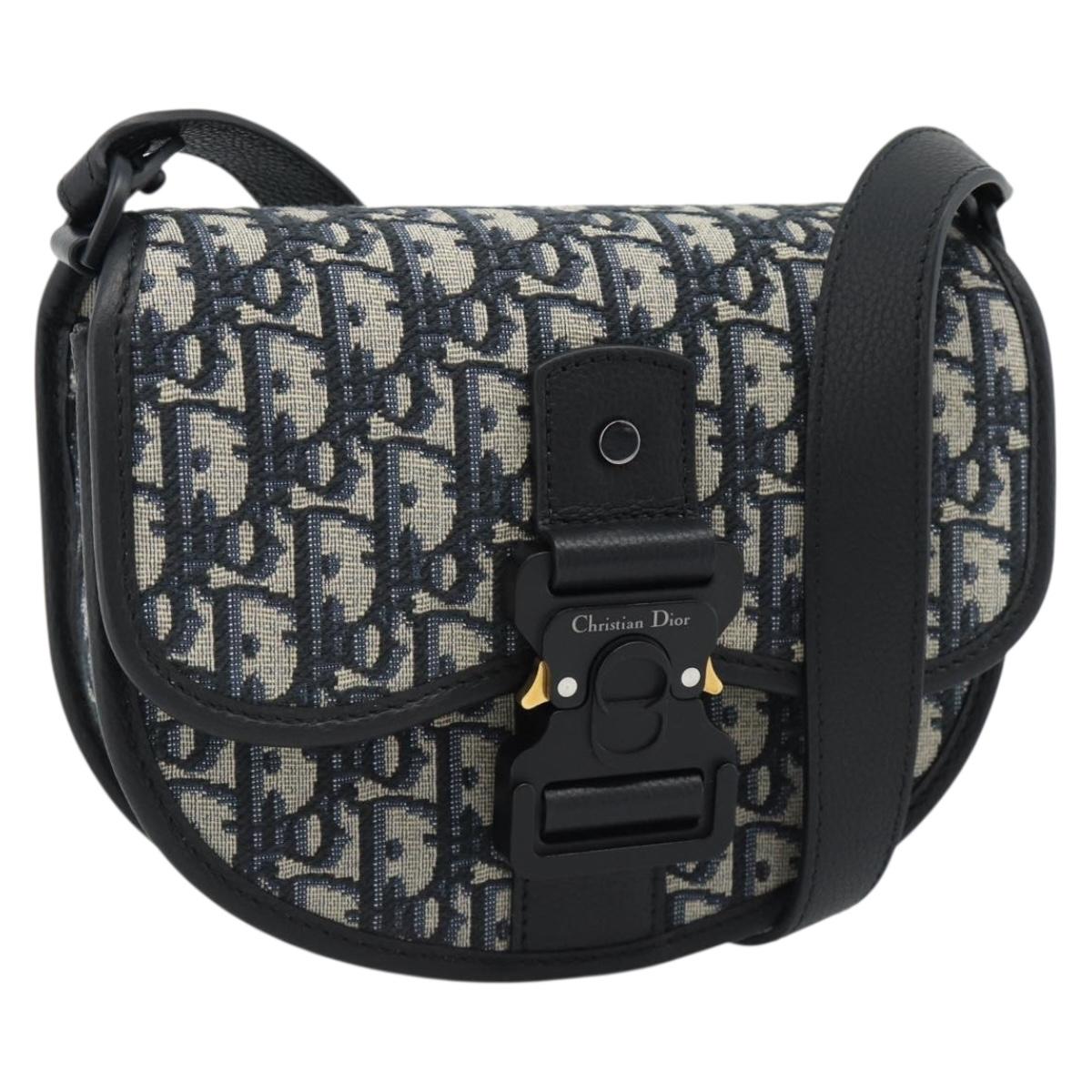 Christian Dior Trotter Canvas Gallop Shoulder Bag Navy Silver Auth 186228SM