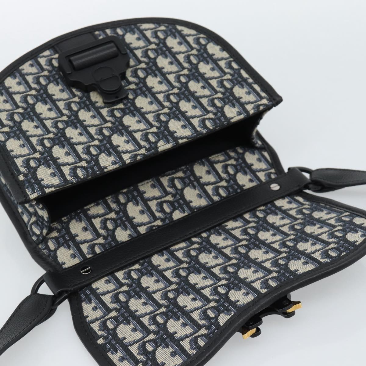 Christian Dior Trotter Canvas Gallop Shoulder Bag Navy Silver Auth 186228SM