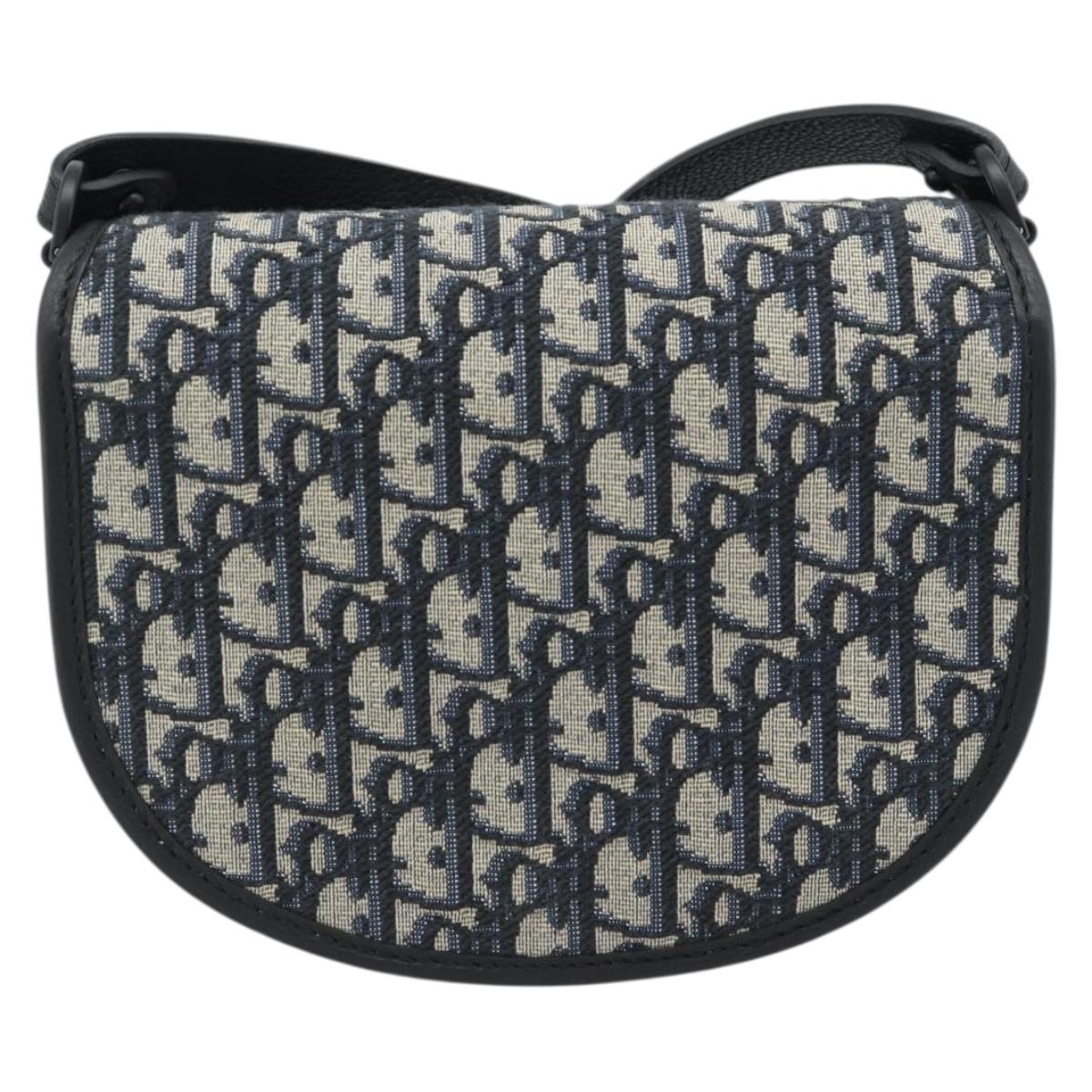 Christian Dior Trotter Canvas Gallop Shoulder Bag Navy Silver Auth 186228SM