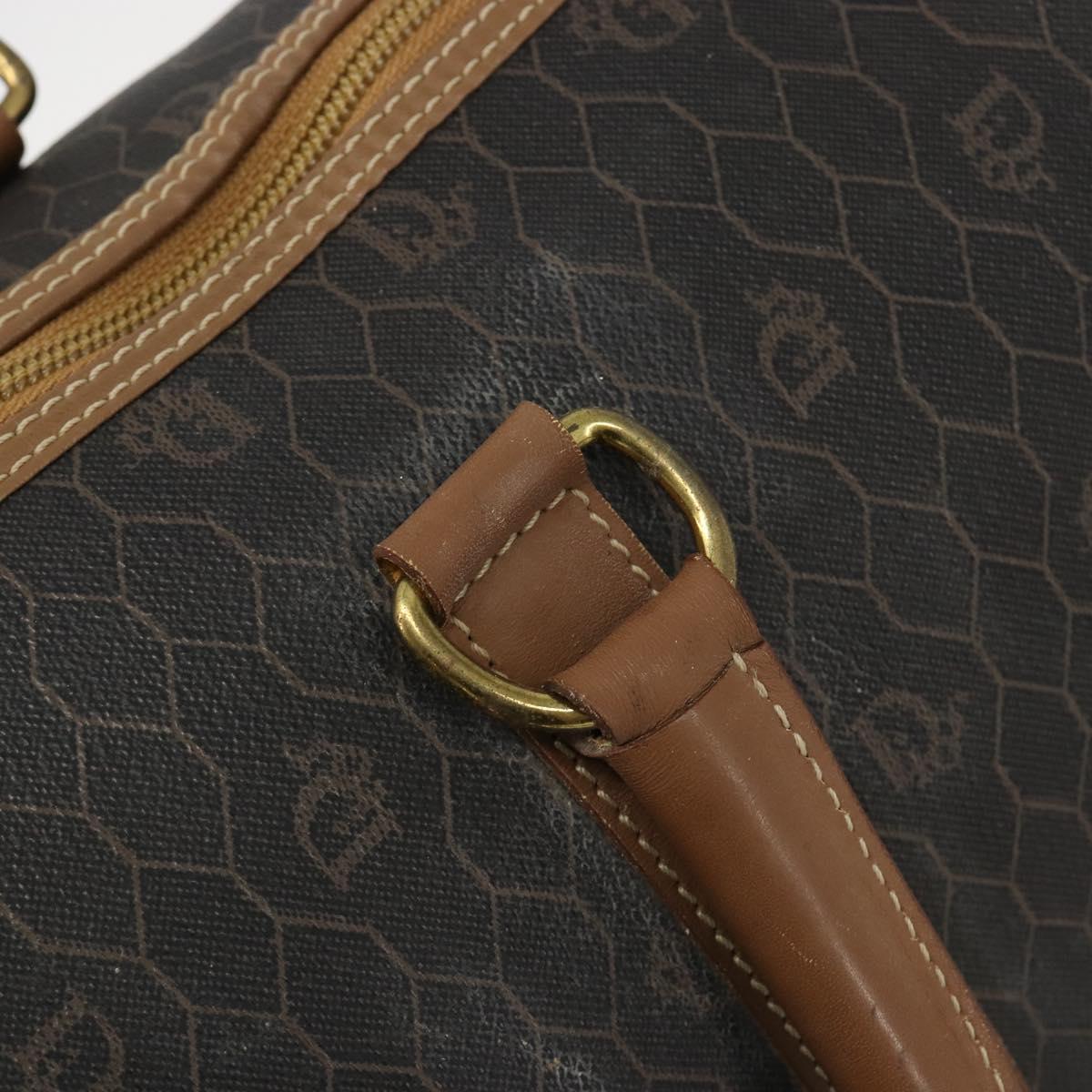 Christian Dior Honeycomb Canvas Boston Bag PVC Black Gold Auth 186229A