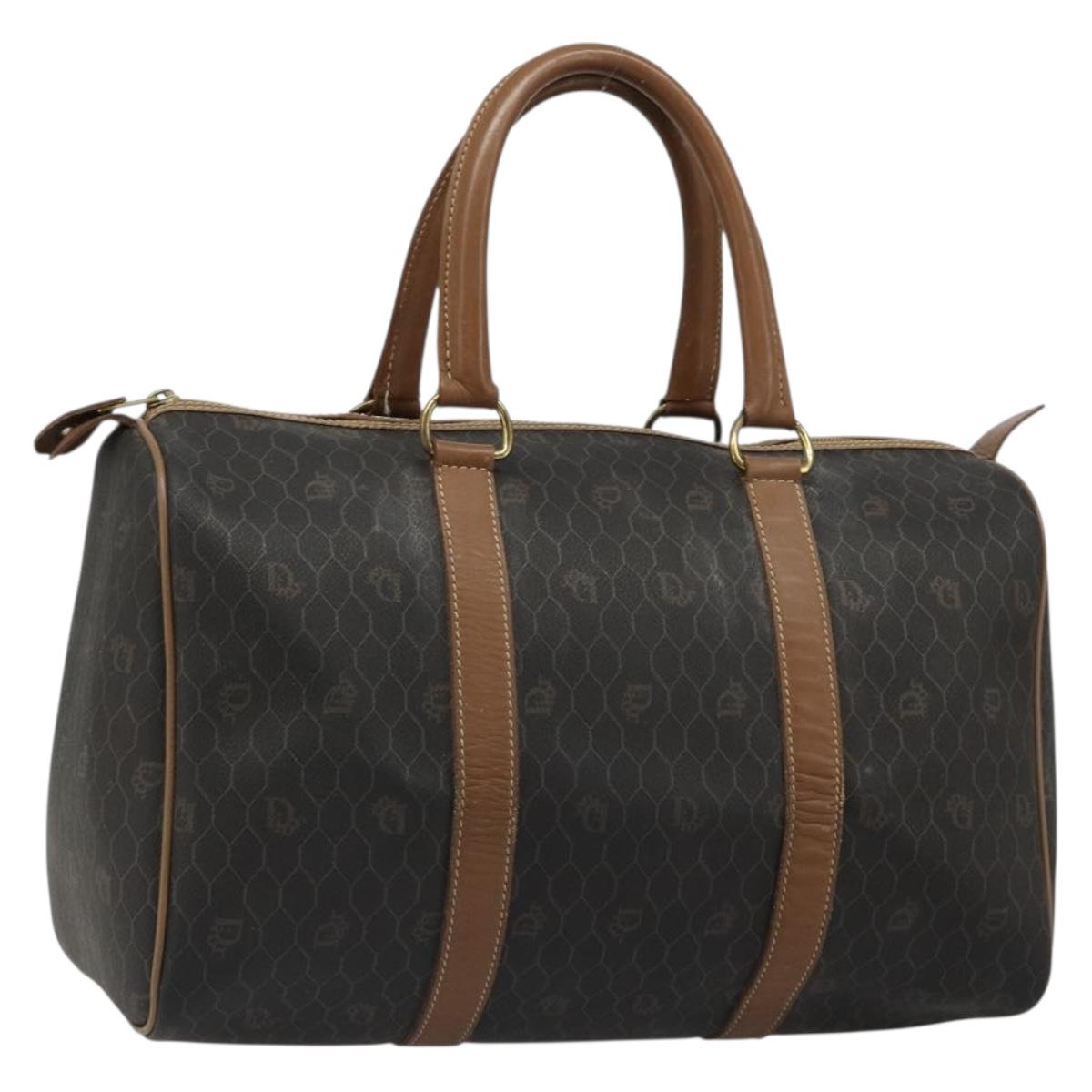 Christian Dior Honeycomb Canvas Boston Bag PVC Black Gold Auth 186229A