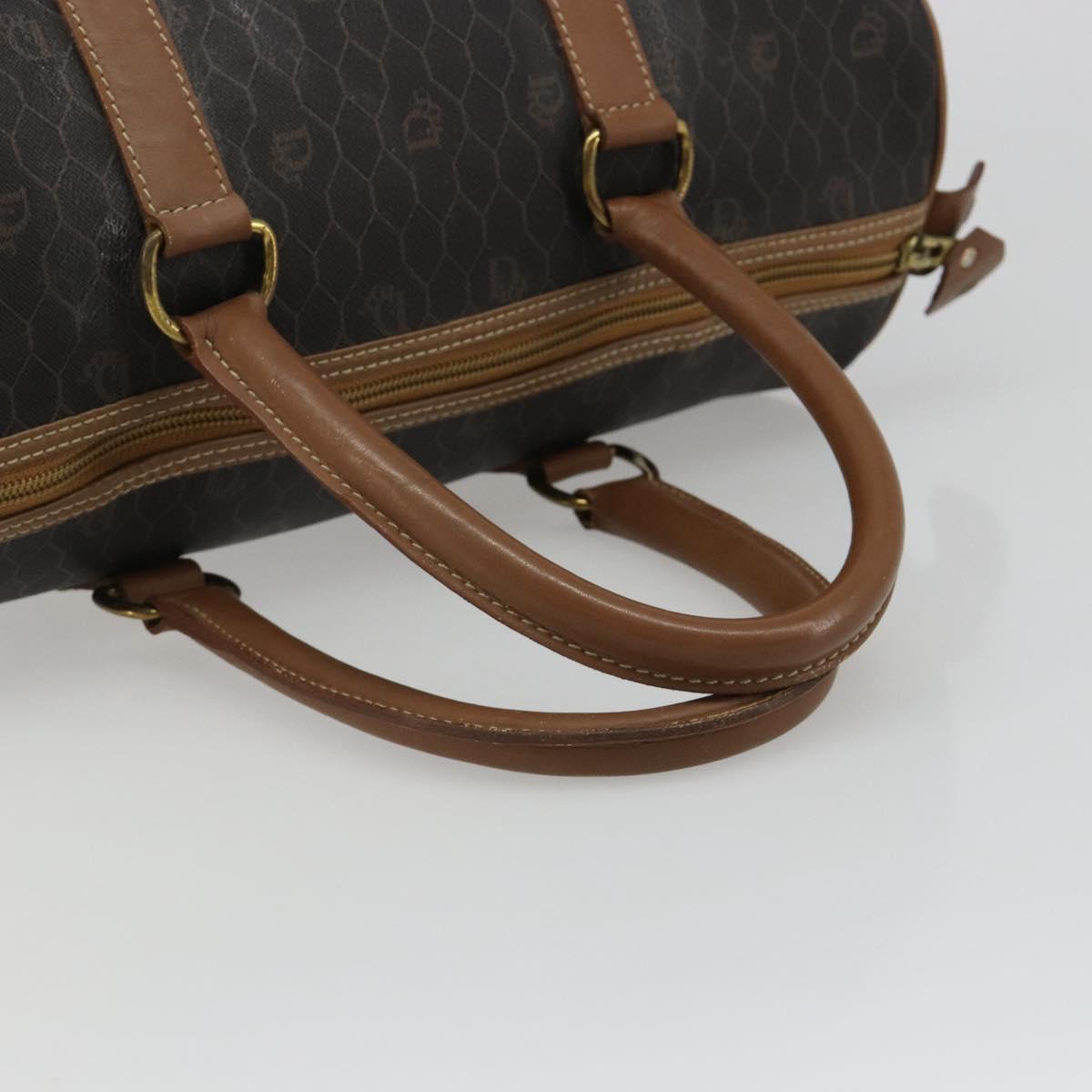 Christian Dior Honeycomb Canvas Boston Bag PVC Black Gold Auth 186229A