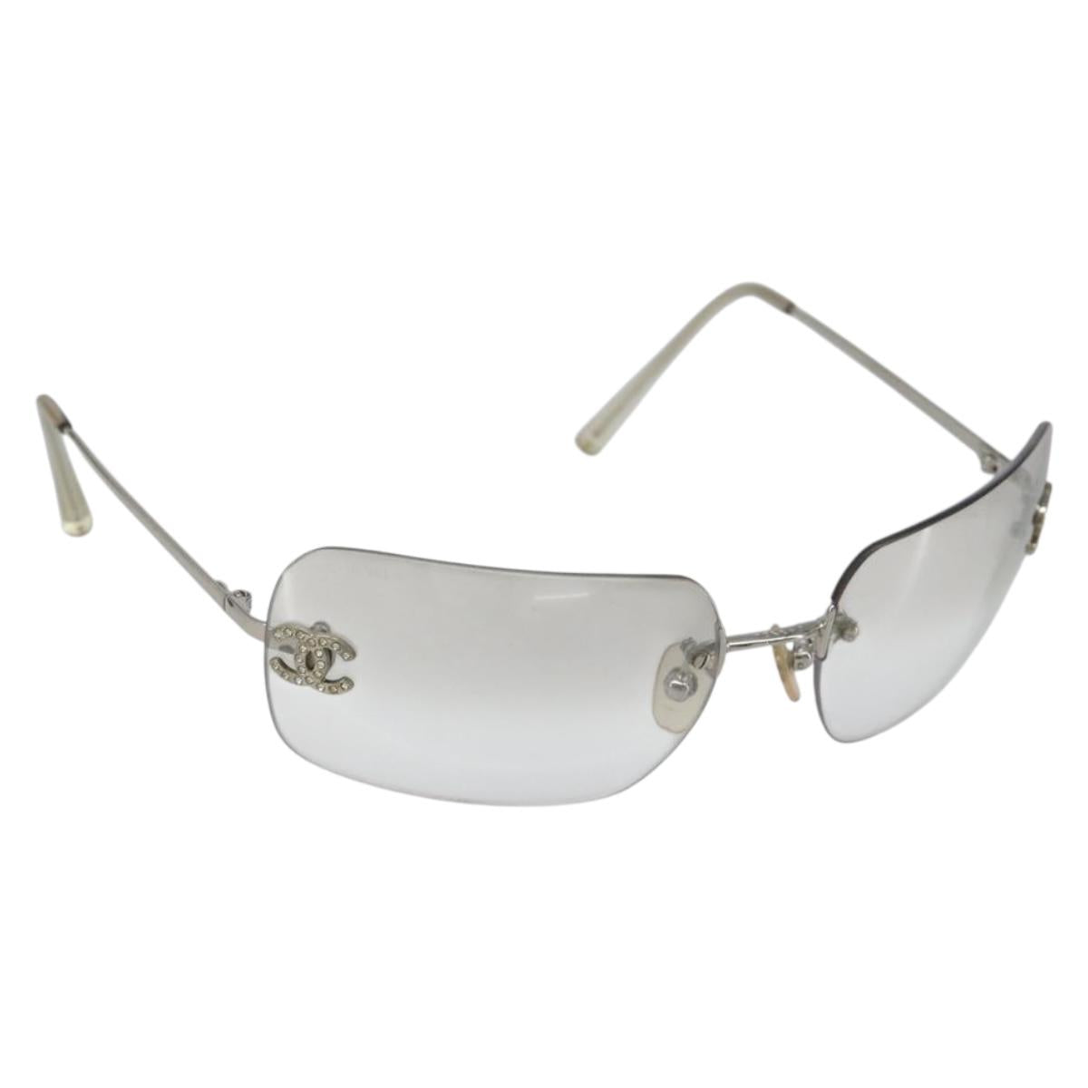 CHANEL COCO Mark Sunglasses metal Silver tone CC Auth 186236M