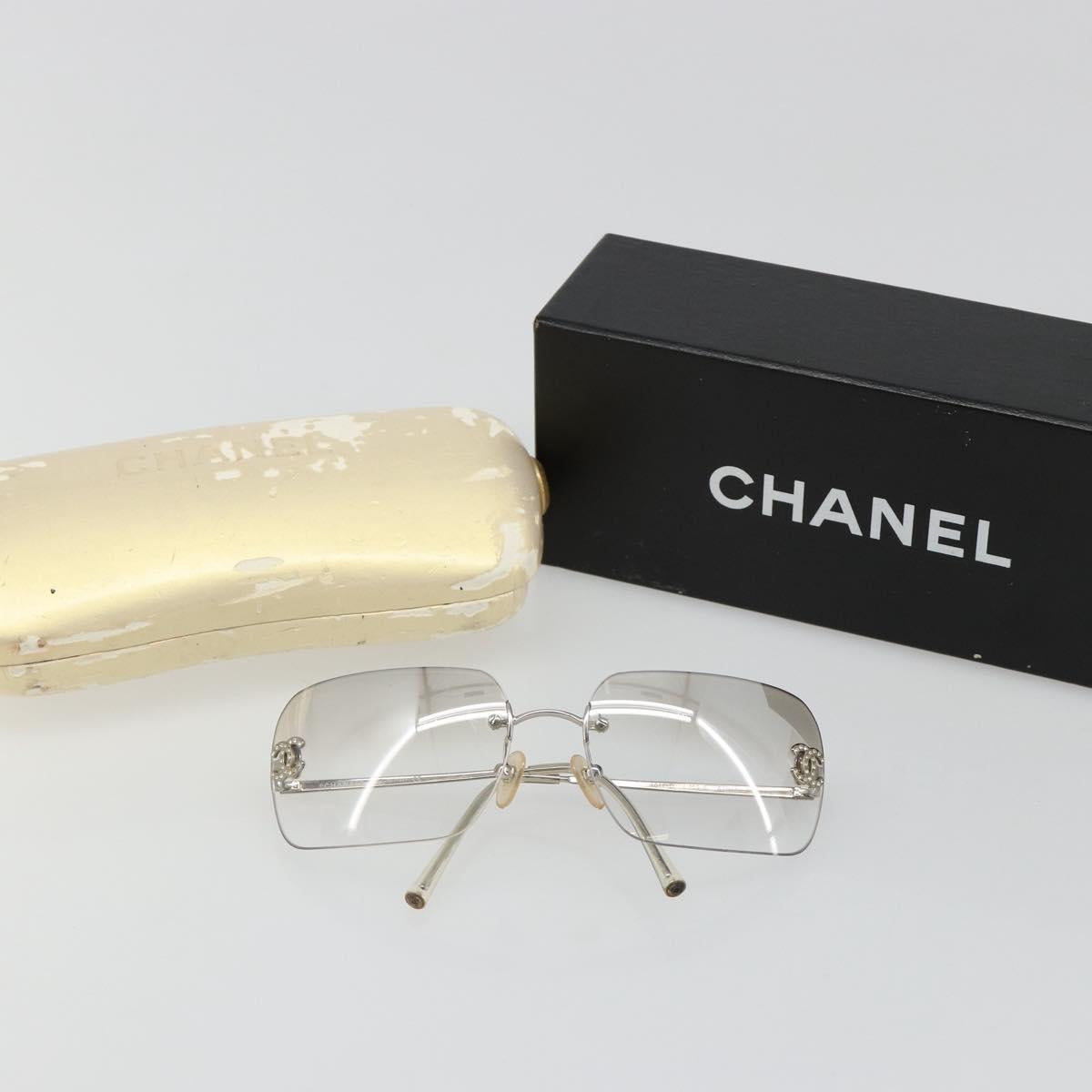 CHANEL COCO Mark Sunglasses metal Silver tone CC Auth 186236M