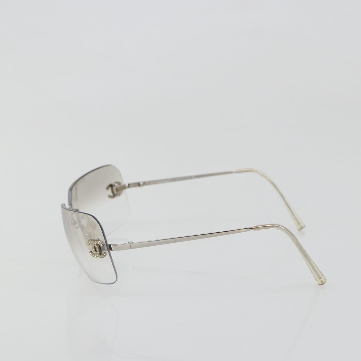 CHANEL COCO Mark Sunglasses metal Silver tone CC Auth 186236M