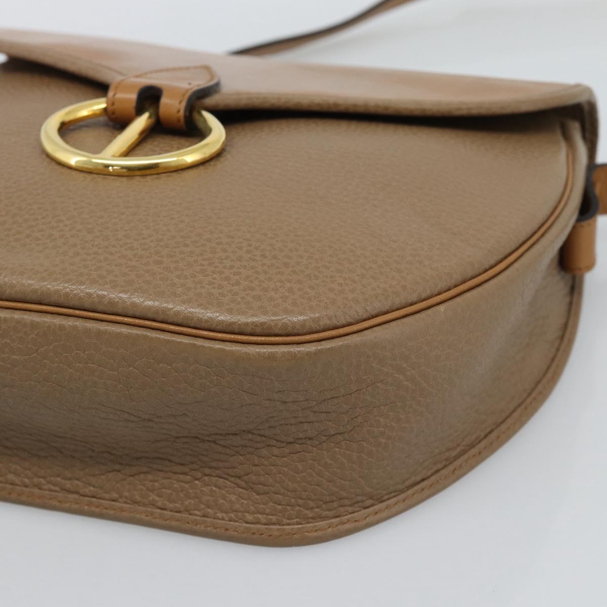 Christian Dior Shoulder Bag Leather Brown Gold Auth 186239A