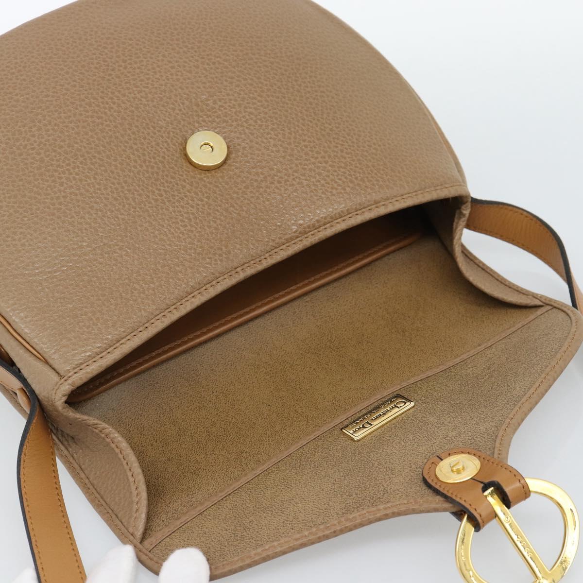 Christian Dior Shoulder Bag Leather Brown Gold Auth 186239A