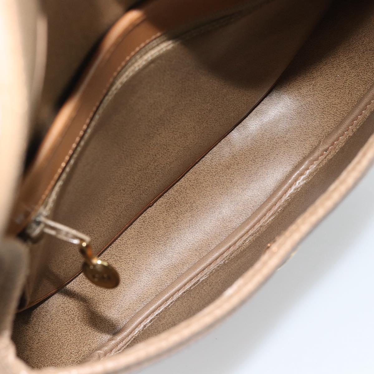 Christian Dior Shoulder Bag Leather Brown Gold Auth 186239A