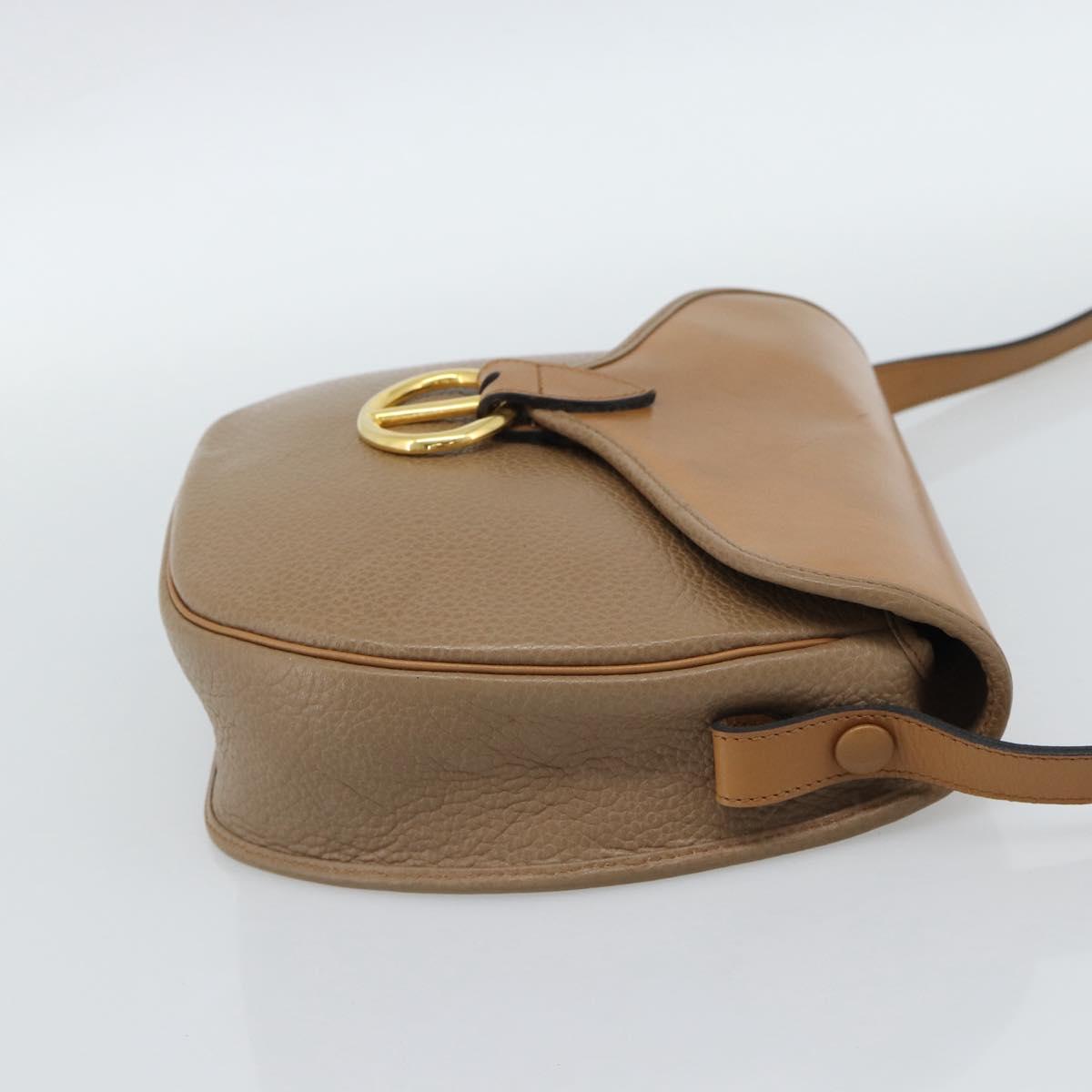 Christian Dior Shoulder Bag Leather Brown Gold Auth 186239A