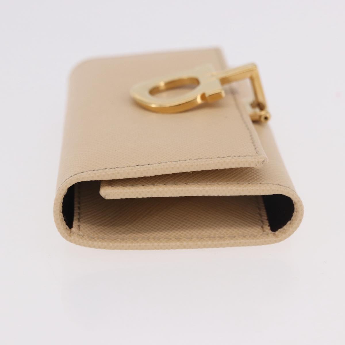 Salvatore Ferragamo Gancini Key Case Leather Ivory Gold Auth 186241A