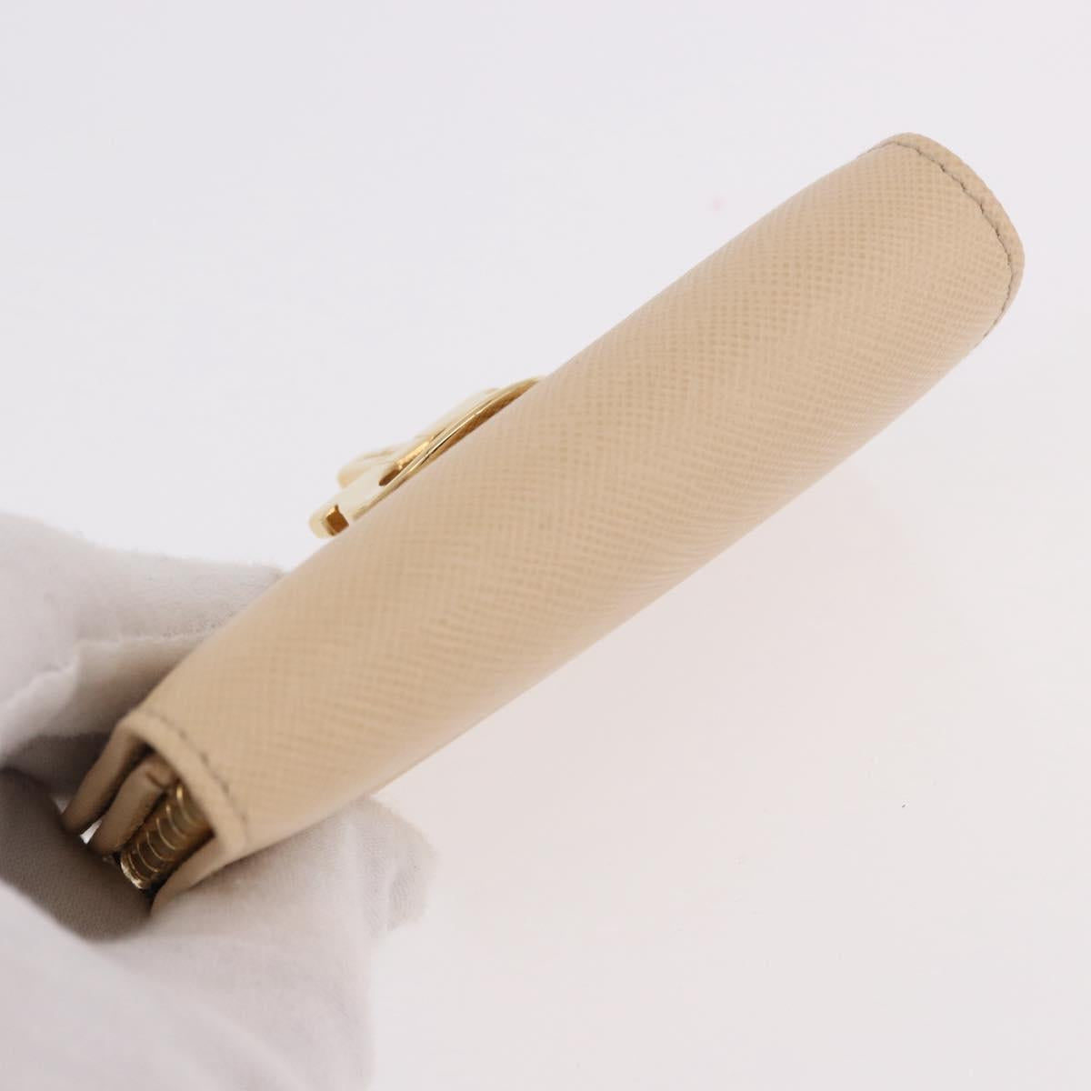 Salvatore Ferragamo Gancini Key Case Leather Ivory Gold Auth 186241A
