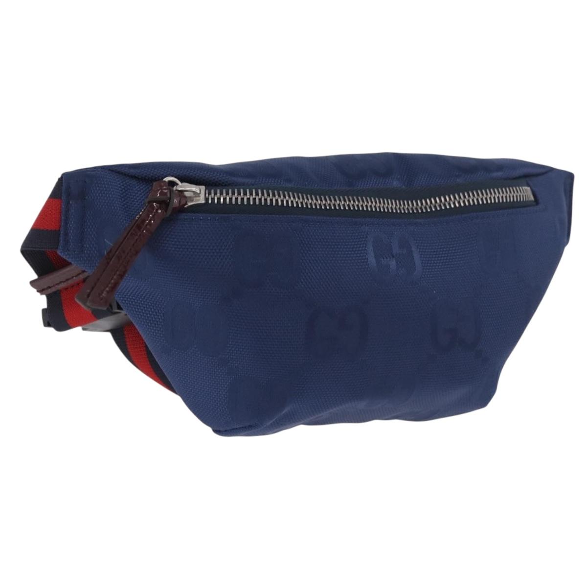 GUCCI GG Canvas Sherry Line Waist bag Navy Red 502095 Auth 186249M