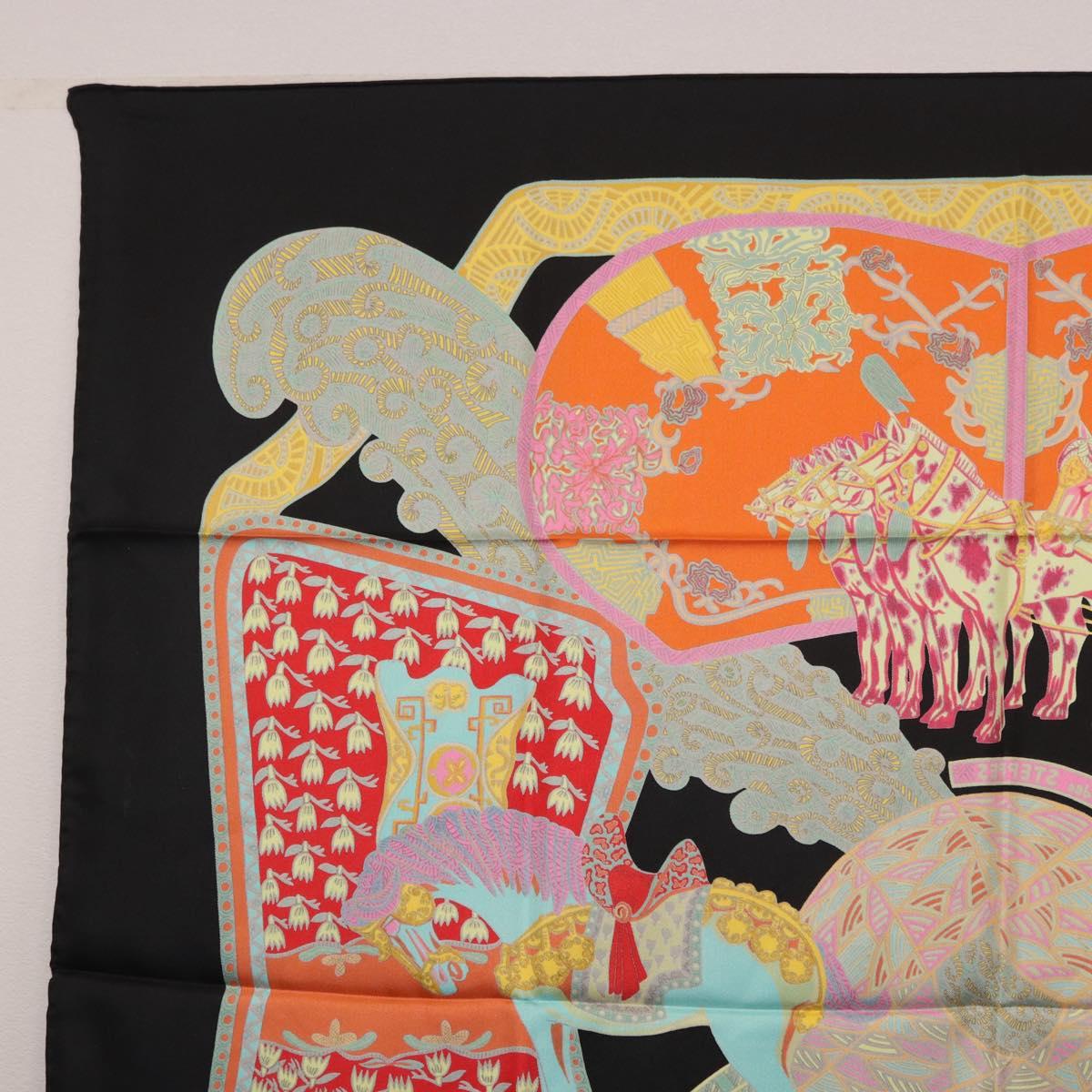 HERMES Carre 90 Scarf ""ART des STEPPES"" Silk Black Auth 186251M