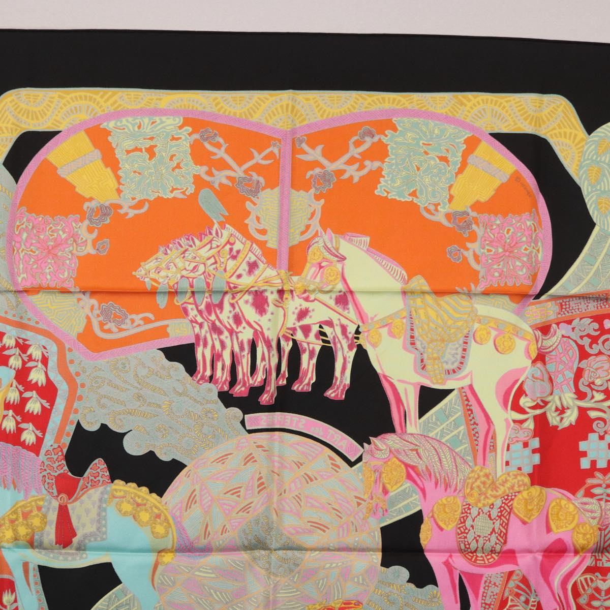 HERMES Carre 90 Scarf ""ART des STEPPES"" Silk Black Auth 186251M
