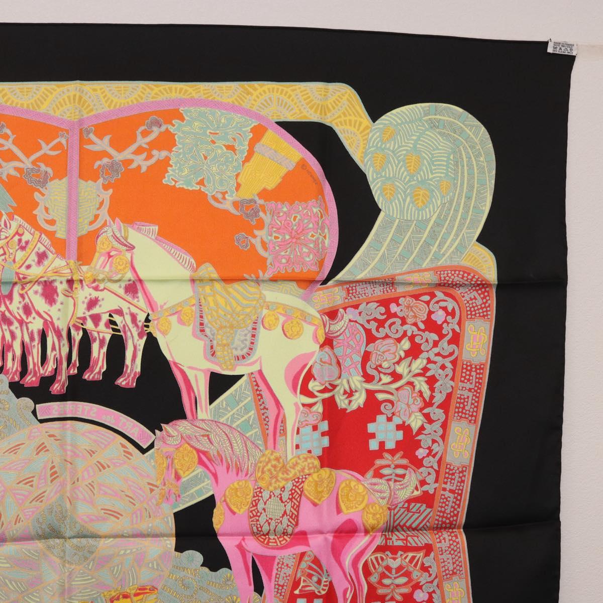 HERMES Carre 90 Scarf ""ART des STEPPES"" Silk Black Auth 186251M