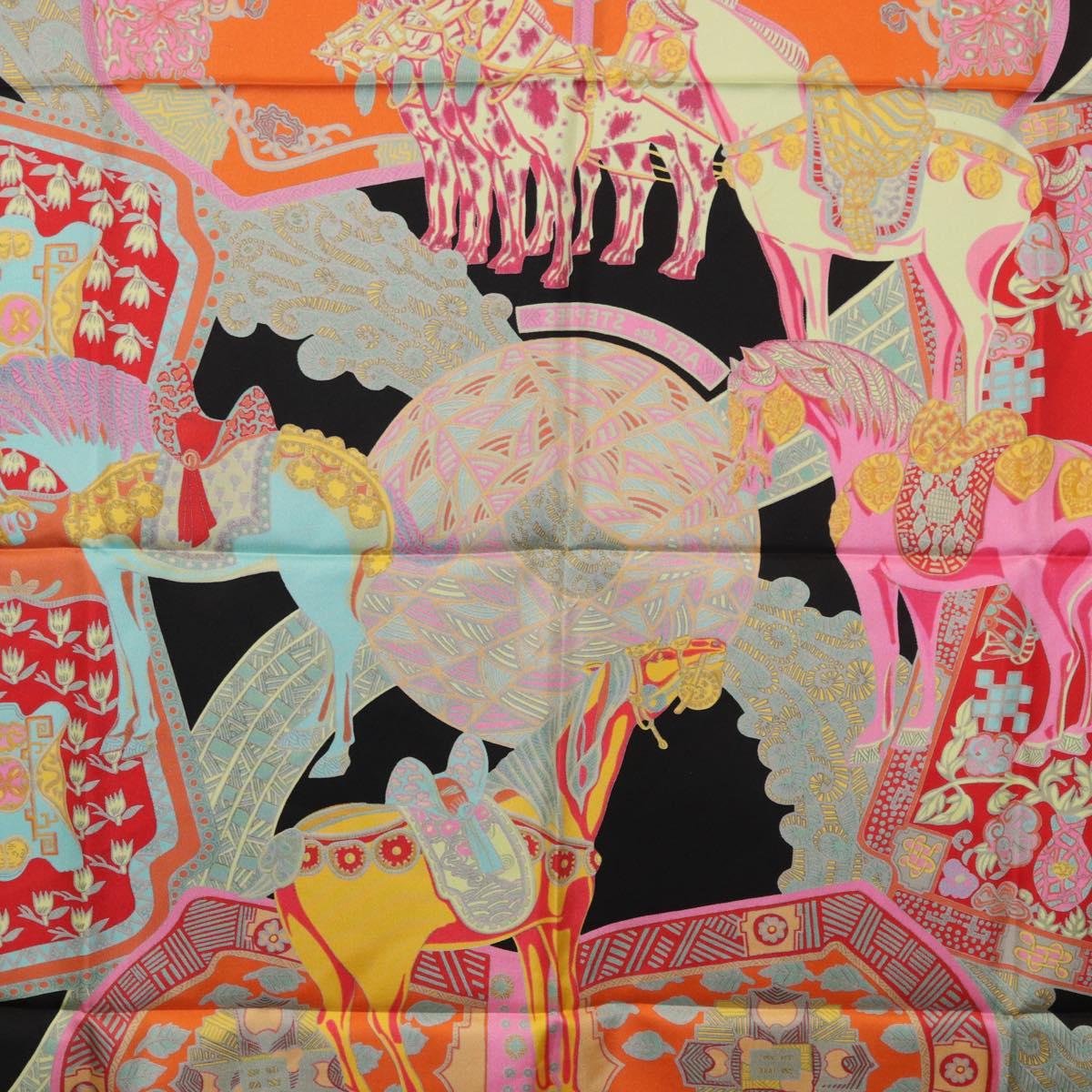 HERMES Carre 90 Scarf ""ART des STEPPES"" Silk Black Auth 186251M
