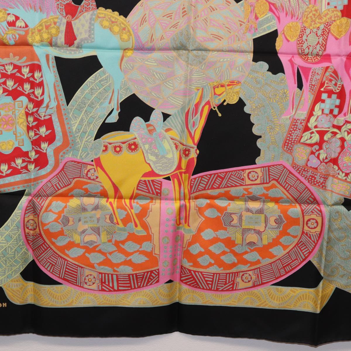 HERMES Carre 90 Scarf ""ART des STEPPES"" Silk Black Auth 186251M