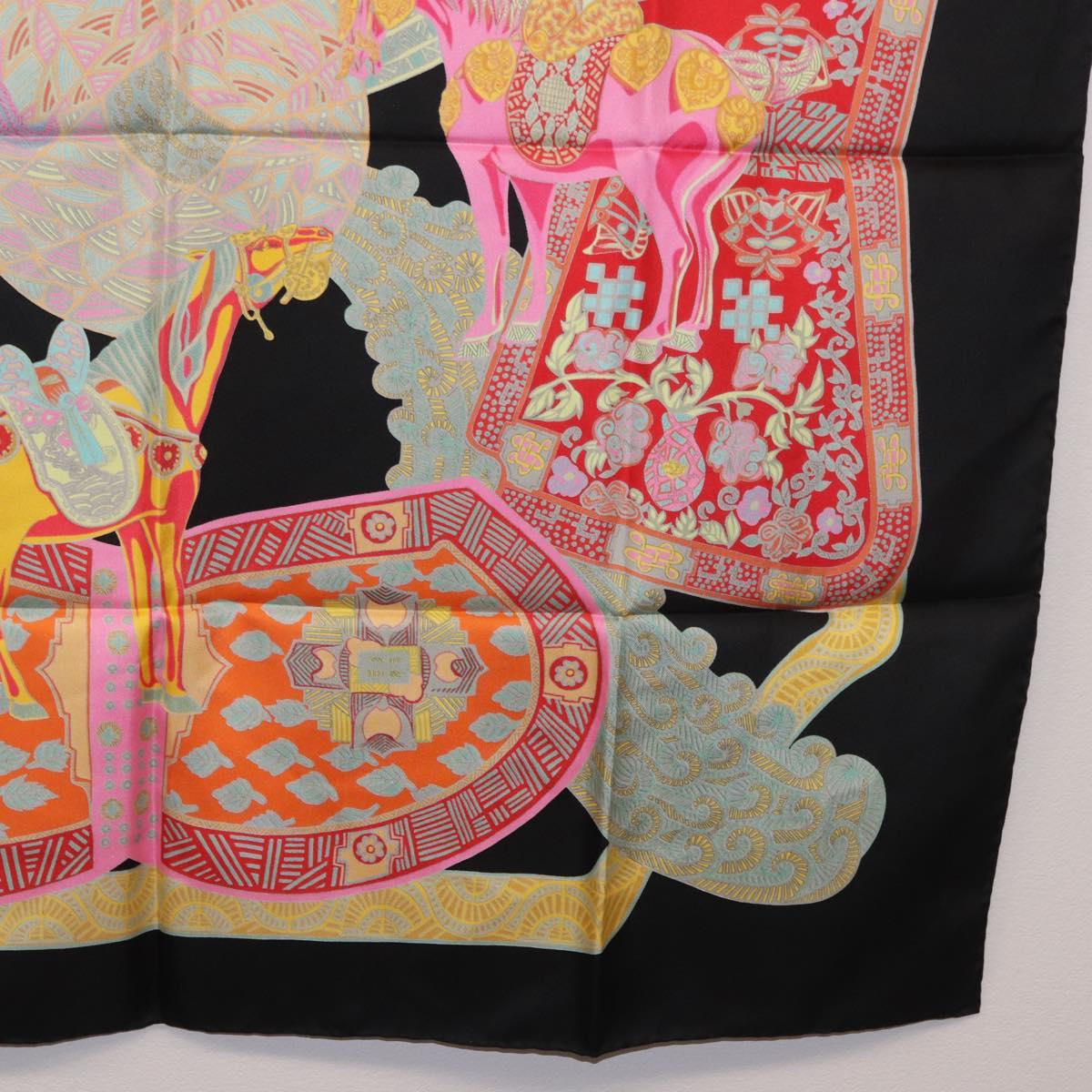 HERMES Carre 90 Scarf ""ART des STEPPES"" Silk Black Auth 186251M