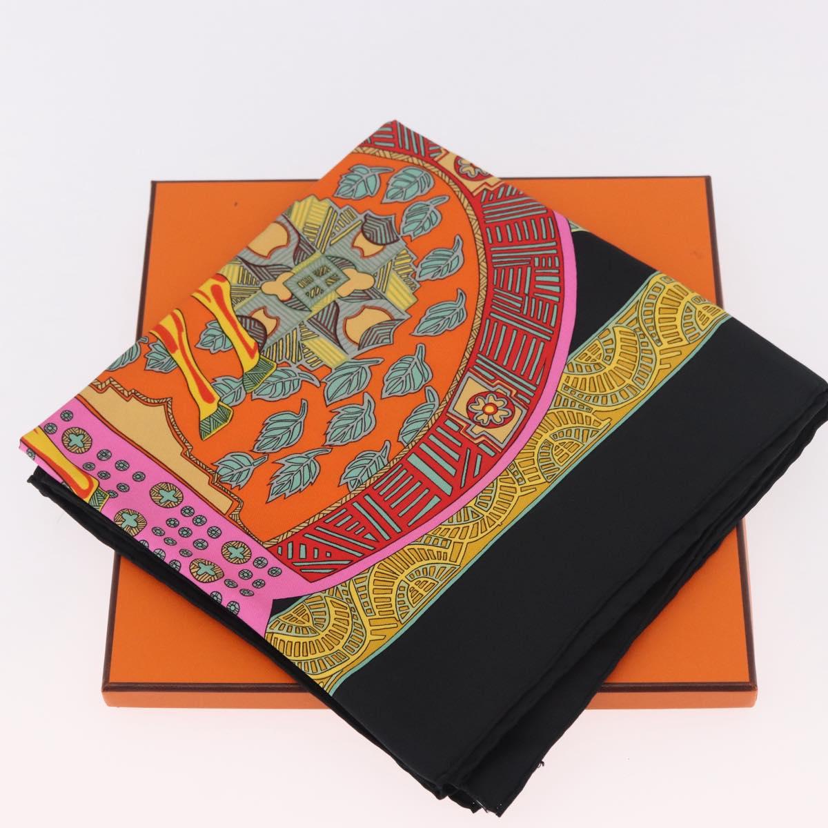 HERMES Carre 90 Scarf ""ART des STEPPES"" Silk Black Auth 186251M