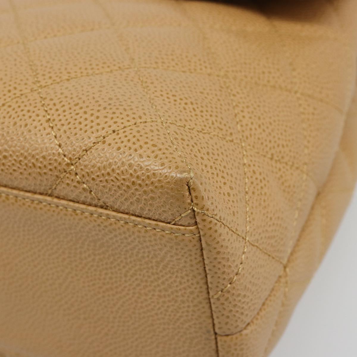 CHANEL Matelasse Hand Bag Caviar Skin Beige Gold CC Auth 186257V