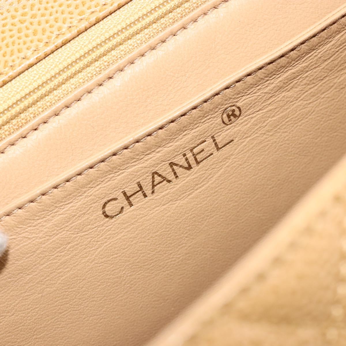 CHANEL Matelasse Hand Bag Caviar Skin Beige Gold CC Auth 186257V