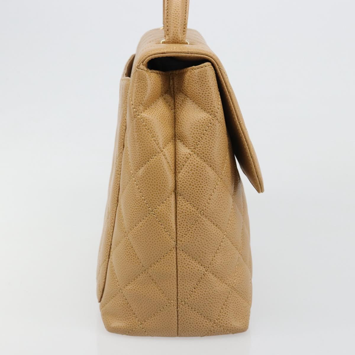 CHANEL Matelasse Hand Bag Caviar Skin Beige Gold CC Auth 186257V