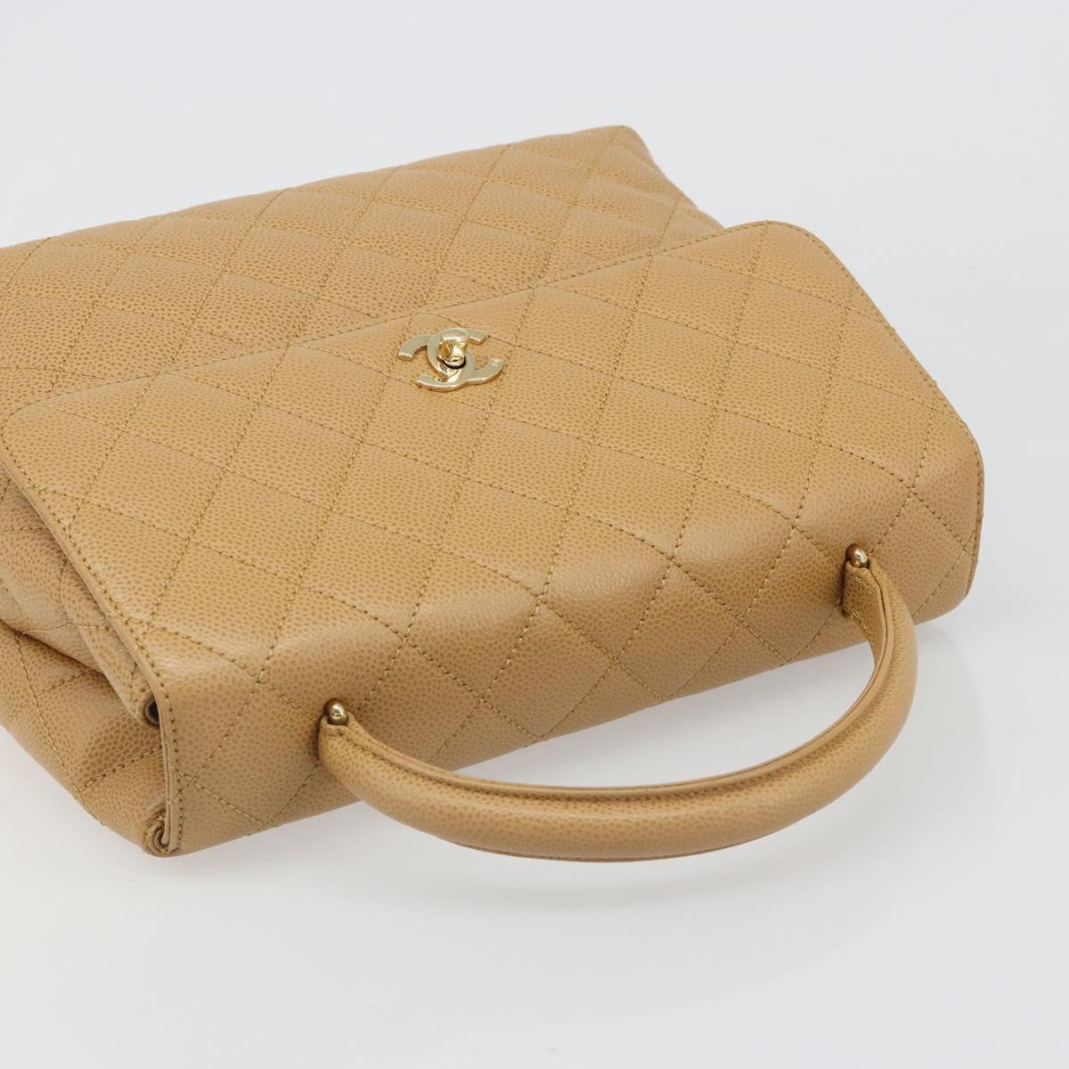 CHANEL Matelasse Hand Bag Caviar Skin Beige Gold CC Auth 186257V